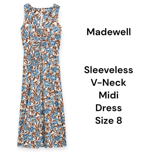 Madewell Dresses & Skirts - Madewell 
Sleeveless V-Neck Midi Dress stonewash blue floral size 8